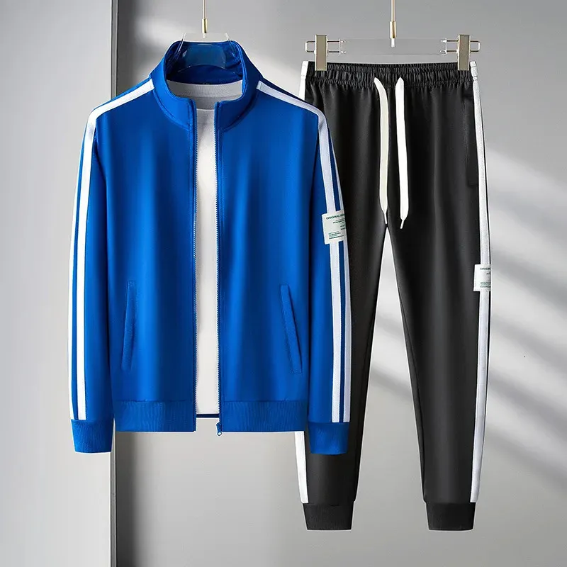 Mannjacke Männer Streifen zweiteilige Sets Tracksuit Sportswear Casual Joggshose Kleidung männlicher Sweatsuit Sportanzug 240313