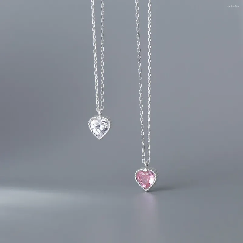 Ciondoli Collana in argento sterling 925 di marca stile coreano con diamanti Amore catena dolce clavicola Regalo di compleanno per San Valentino da donna