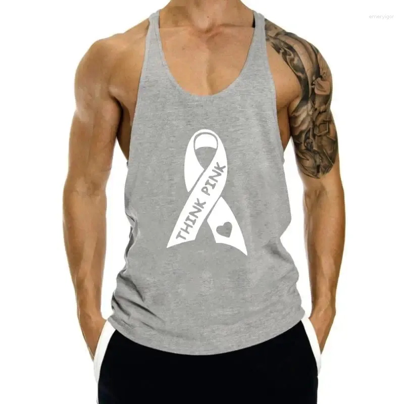 Tanques masculinos TSDFC Think Pink Ribbon White Youth's Top Homens Conscientização do Câncer de Mama Unissex Mulheres