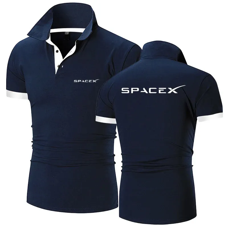 SpaceX Space X hommes qualité couleur unie chemises coton manches courtes décontracté Polos à la mode été haut à revers 240320