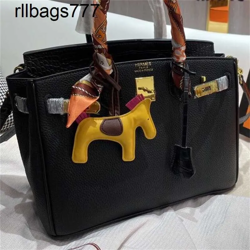 Genuine leather BK Handbag Bags Designer 2024 Fashion Women's Portable Shoulder Pure Cow with Pony Silk Scarf 30cm White Collar Lychee Pattern with Logo