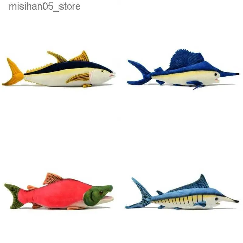 Plush Dolls Cute red salmon marlin yellow fin tuna plush baby fish toy simulated marine animal toy Q240322