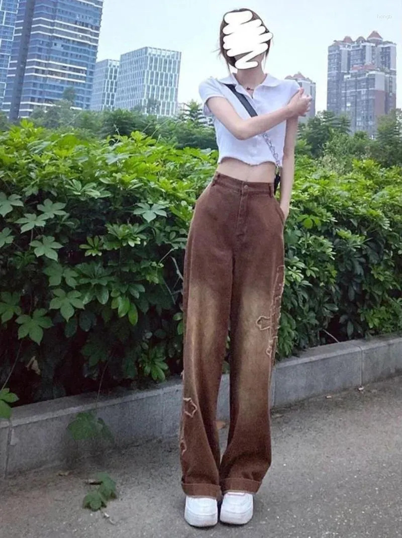 Women's Jeans Trousers Brown High Waist S Straight Leg Pants For Woman Clothing Hippie Top Selling Korean Fashion Vibrant Z A