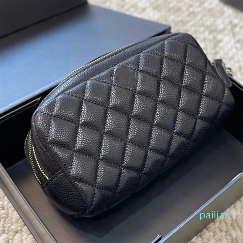 Classic Litchi Pattern Mini Clutch Bags Handbags Quilted Double Zipper Women Cosmetic Bag Designer Leather Ladies Wash Bag