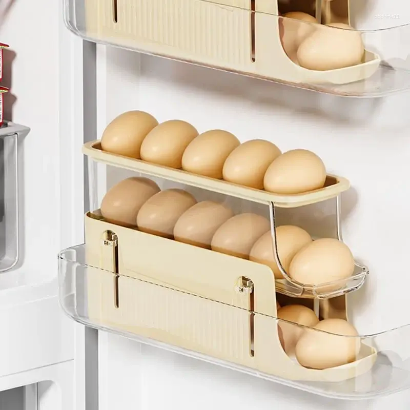 Egg Holder For Fridge, 4 Tiers Egg Organizer For Refrigerator, Automatic Rolling Egg Dispenser Large Capacity Refrigerator Egg Storage Space Saving Egg Rack,Milky Yellow (Milky Yellow, 4 Tiers