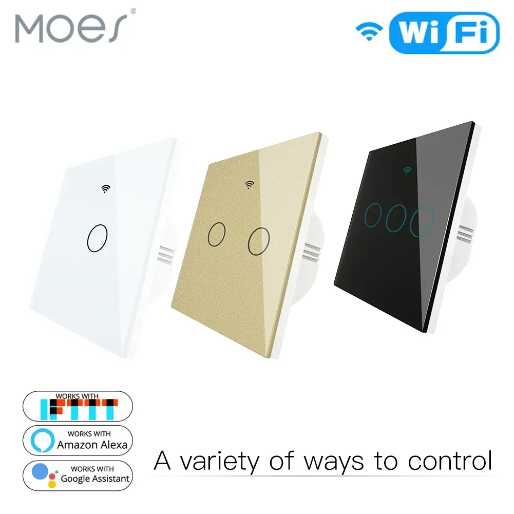 Control WiFi Smart Glass Panel Light Switch Tuya App Remote Control Work With Alexa Echo Google Home RF433 EU Type Touch 1/2/3 Gang