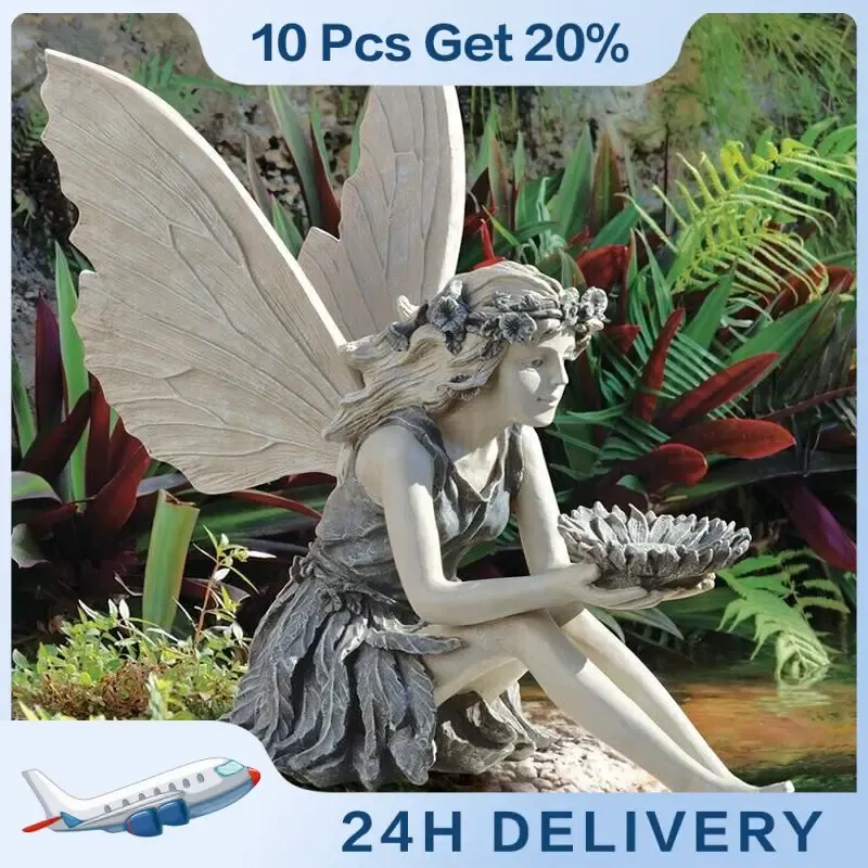 Sculptures The Sunflower Fairy Statue Beautiful Angel Sculpture Realistic Figure Ornament Stone Garden Yard Art Outdoors Indoor Decoration