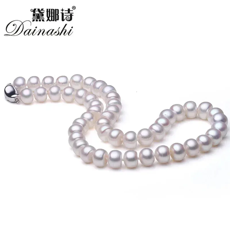 Dainashi toppkvalitet AAAA High Luster 6-11mm Natural Freshwater Pearl Necklace For Women Wedding Present 45cm 925 Silver Clasp240312