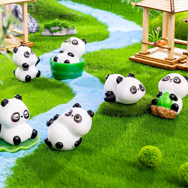7pcs/set mini sevimli panda ile bambu bebek diy mikro peyzaj dekorasyon peri bahçe minyatürler bebek evi küçük süs figürinler