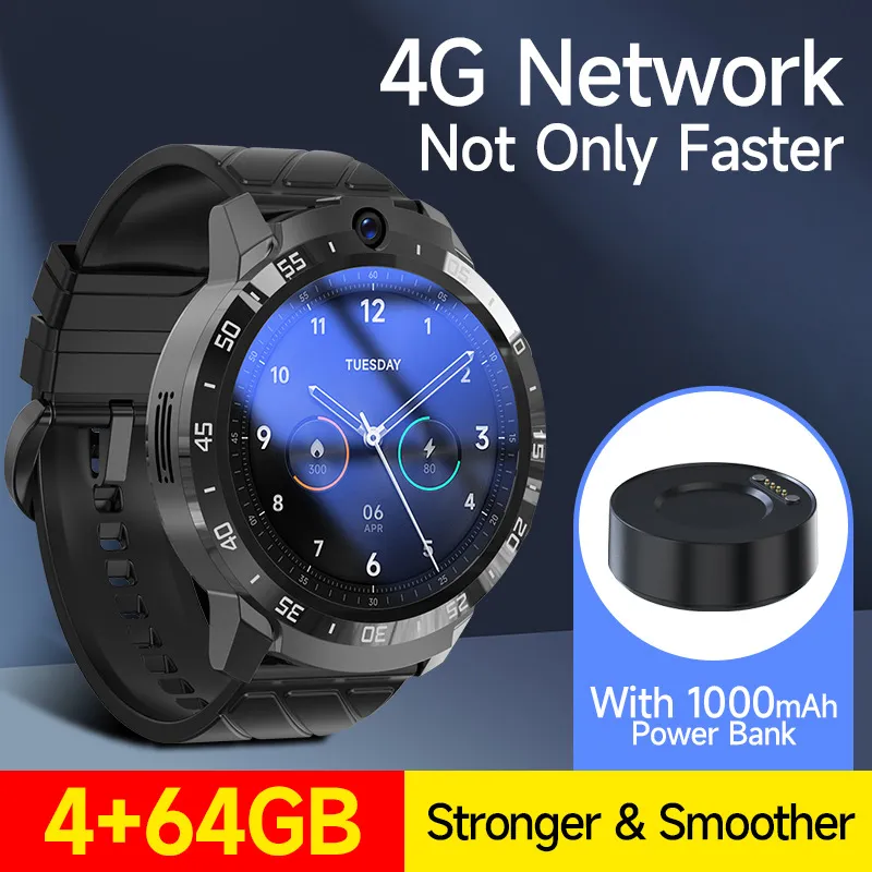 Smart Watchphone 4G Wireless Smartwatch 8-Core 1.4 GHz Proonsor 4+64 GB Memory 1.6Im IPS Skärm 5M Kamera App Nedladdning Support Sim Card Global Universal
