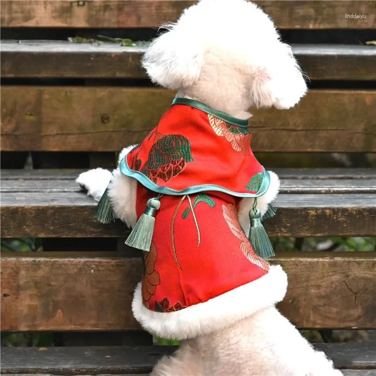 Hundkläder 2024 Kinesisk vårfestivalårkläder Tang Suit Cheongsam varm valprock Bichon Yorkie Poodle Outfit
