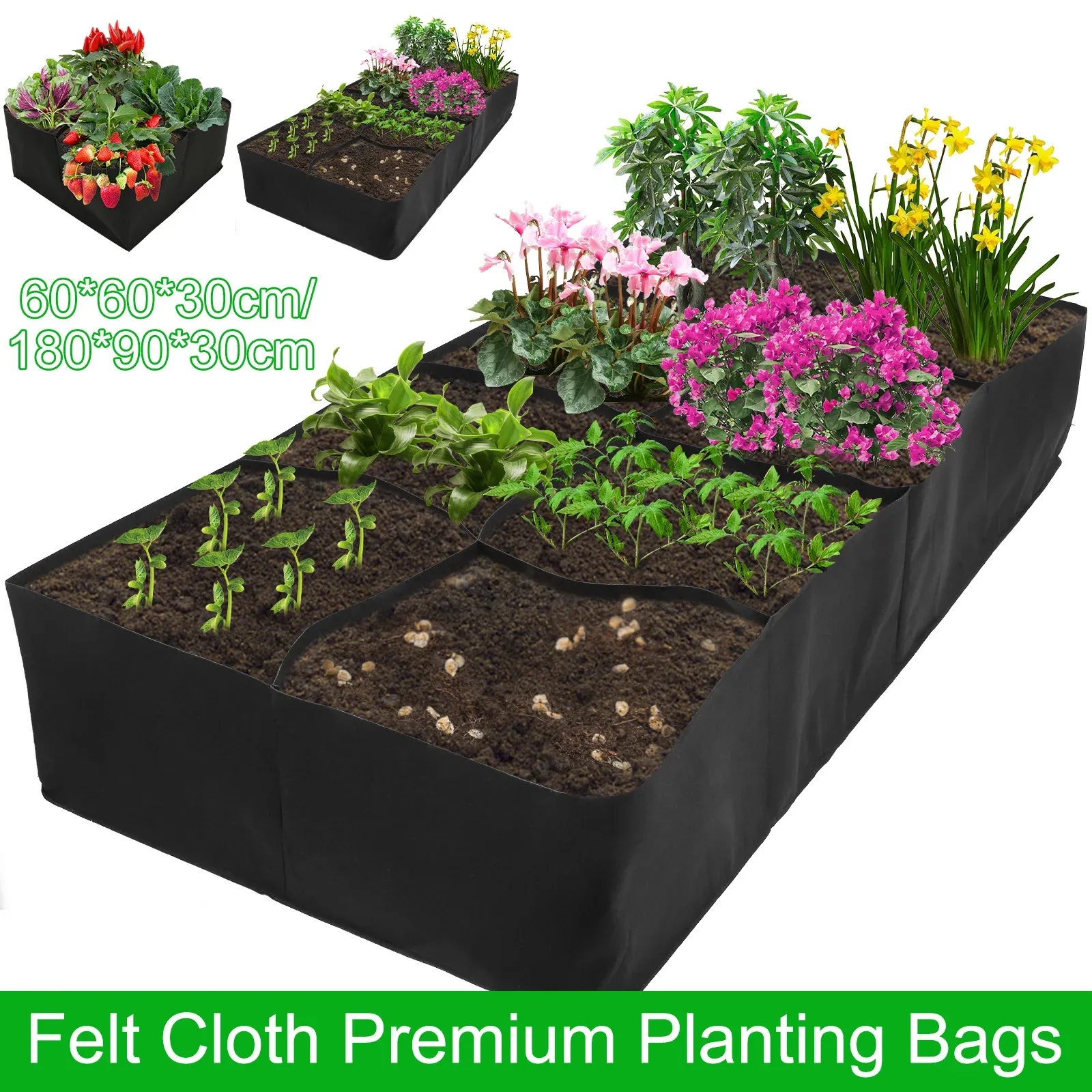 Sacs Lit de plantation surélevé de jardin 4/8 grilles sacs de jardin surélevés en tissu réutilisable sac de culture rectangulaire portable grand sac de plantation de légumes
