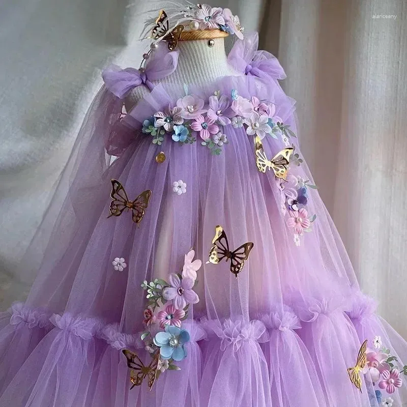 Girl Dresses Princess First Birthday Costumes Girls Children Fancy Appliques Teenagers Partywear Baby Party In Flowers Butterfly