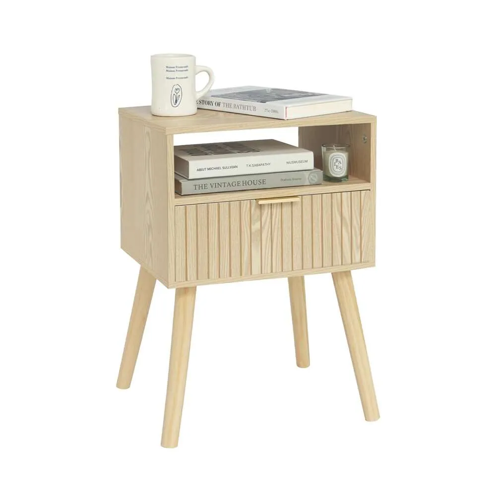 Maxsmeo Table, Wooden Bedside with Drawers, Modern Coffee Table Suitable for Bedrooms and Small Spaces, Solid Wood Legs, Easy to Assemble, Natural