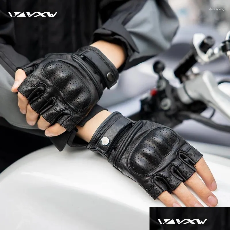 Gants de cyclisme Vxw moto demi-doigt cuir de chèvre protection des articulations dures respirant course motocross VTT BMX femmes hommes Drop Deli Otdtm