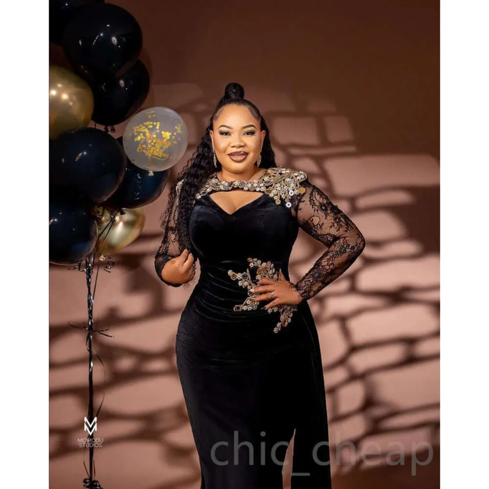 Arabic Sheath Aso Ebi Black Lace Beaded Evening Dress From