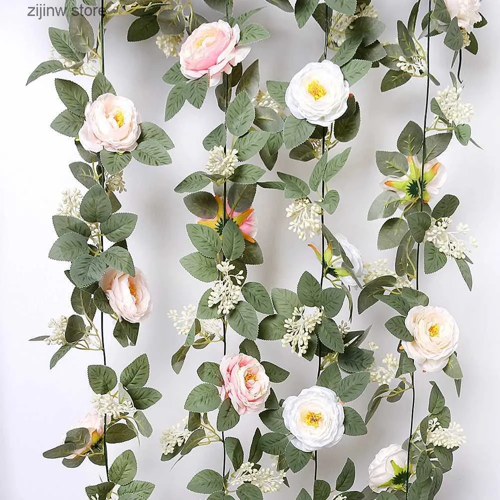 Faux Floral Greenery 190cm Rosa Flores Artificiais Garland Flores Falsas Videira para Decoração de Quarto de Casa Jardim Arco de Casamento Decoração ao Ar Livre Parede de Flores Y240322