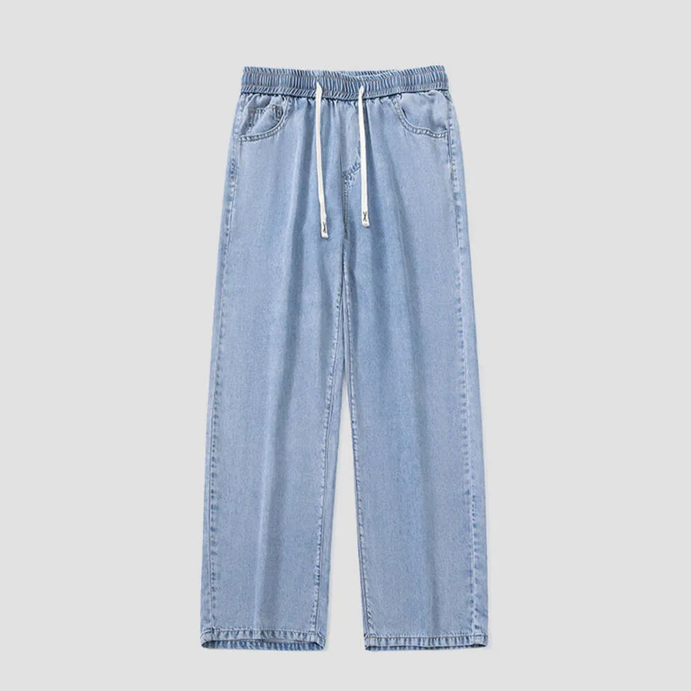 Tian Si Lai Sai Er Jeans da uomo estate elastico in vita pantaloni lunghi casual pantaloni larghi alla moda a gamba dritta azzurri