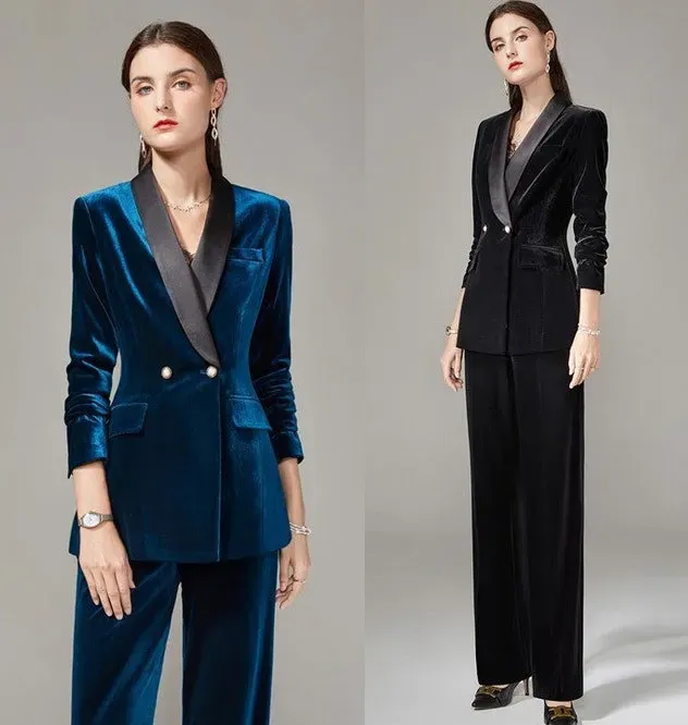 DHgate Velvet Womens Tuxedo Set 2 Piece Slim Fit Custom Blazer Dress Formal Party Wear Wedding Party Events
