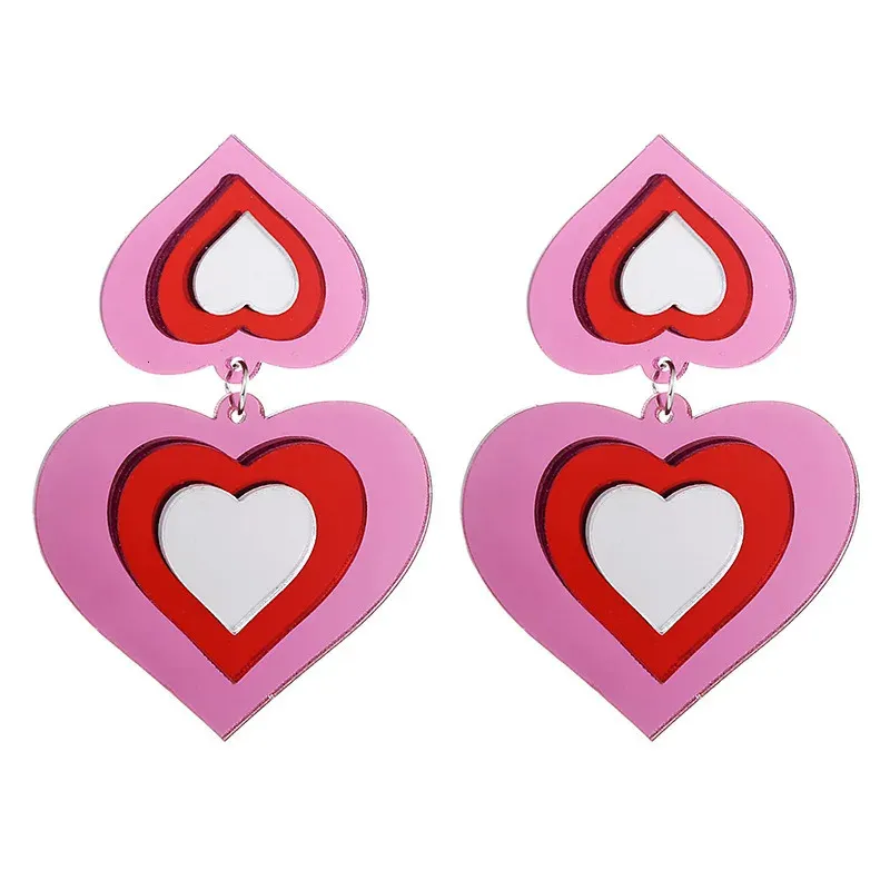 Fishsheep Korean Big Acrylic Heart Drop Earrings For Women Girl Iridescen Harts Love Dingle Earring Fashion Ear smycken 240321