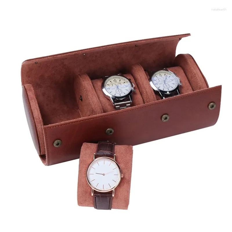 Watch Boxes Storage Case/3 Slots PU Leather Organizer Box For Travel/Business/Trip