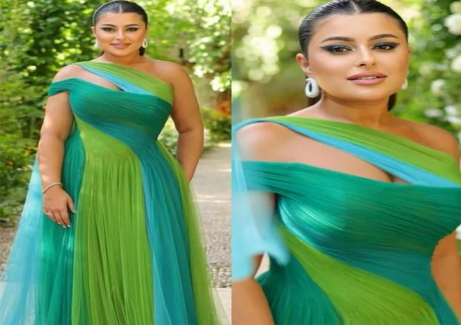 Renkli Bir Omuz Gece Elbise Pleat Tulle A Line Invitada balo elbisesi artı boyutu Bohemian vestidos de gala9096449