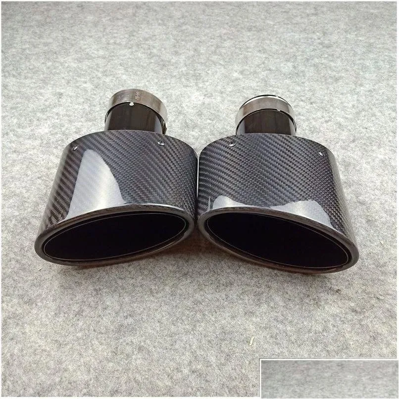 Muffler Glossy Black Carbon Fiber Exhaust Tip For All Cars Outlet 90Mm 155Mm Oval Shape Tail Pipes Left Right Drop Delivery Mobiles Au Otd4O
