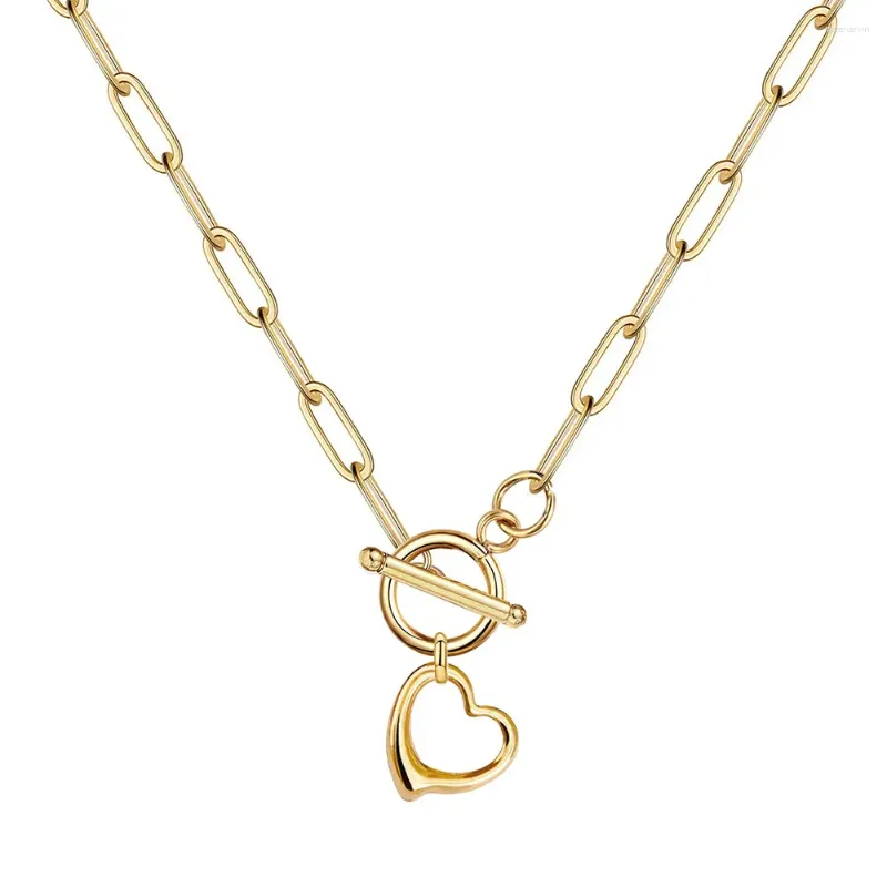 Chaînes MinaMaMa Mode En Acier Inoxydable Parperclip Chaîne Creux Coeur Pendentif Colliers Pour Femmes Bascule Collier Collier Bijoux