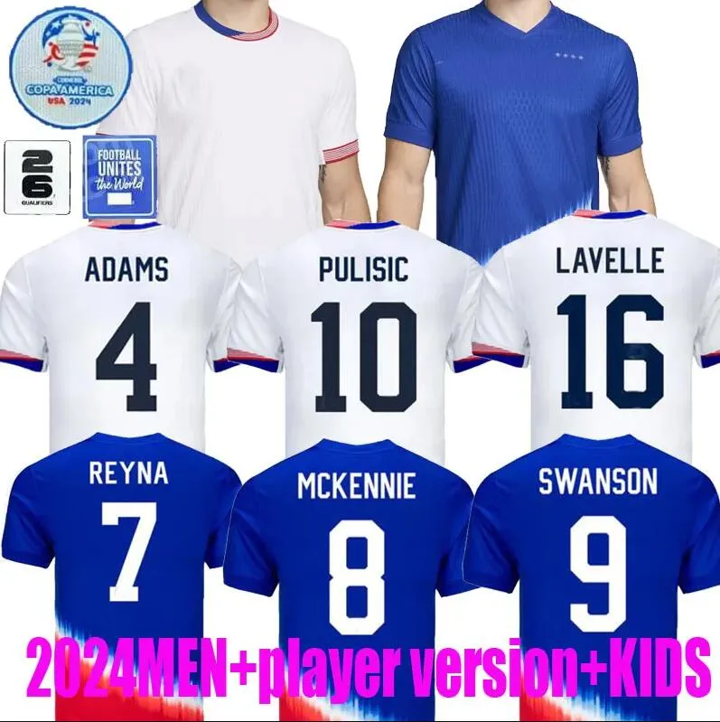 Usas Soccer Jerseys 2024 2025 Copa America Uswnt Woman Kids Kit USMNT 24/25 Home Away Football Shirts Men Player Version 2024 Pulisic Smith Morgan Balogun