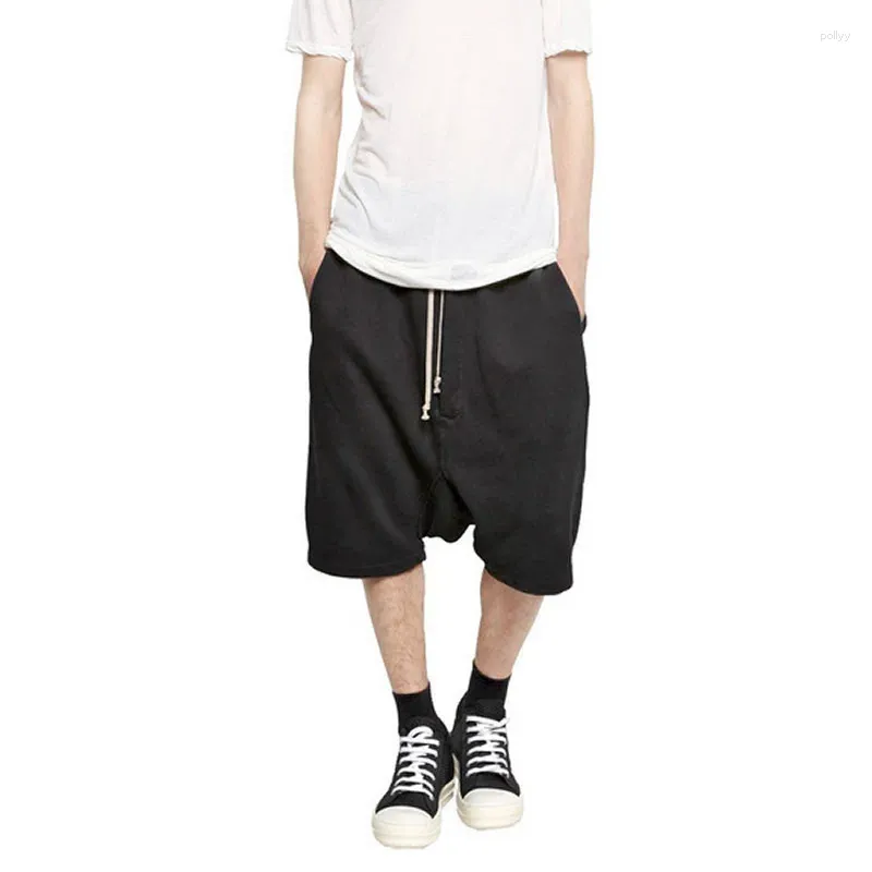 Men's Shorts 2024 Harem Men Hip Hop Wide Leg Skirt Summer Fashion Black Solid Pure Color Loose Chinese Knee Length Sweatpants Jogger