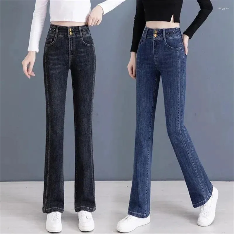 Kvinnors jeans vinter tjockare varm flare denim byxa kvinnor smal hög midja plysch sammet fodrad jean casual rak kot stretch lj303