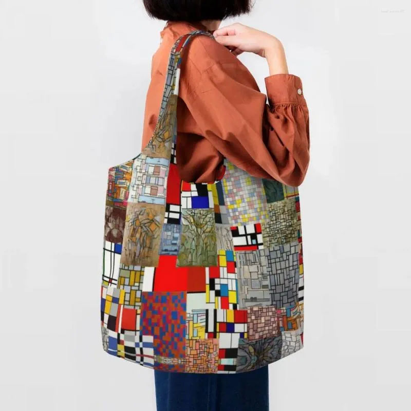 Sacs à provisions Piet Mondrian De Stijl épicerie toile Shopper épaule fourre-tout grande capacité Durable sac d'art abstrait sac à main