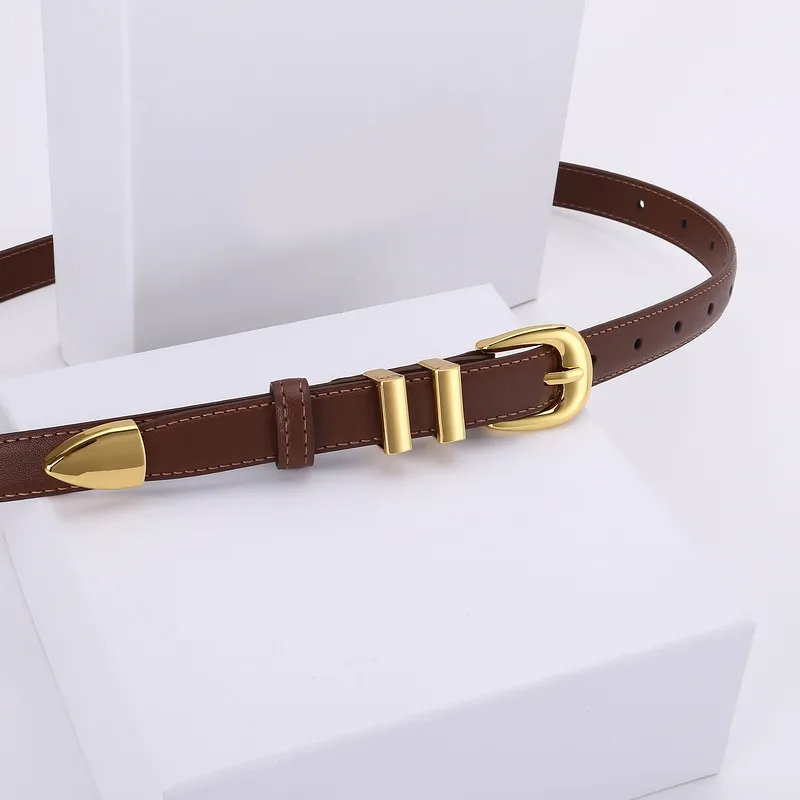 2024 Square Round Buckle Belt Mens Retro Thin Desinger Belt Leather Classic Womens Accessories Plating Gold Midjeband Högkvalitativ FA0108 E4