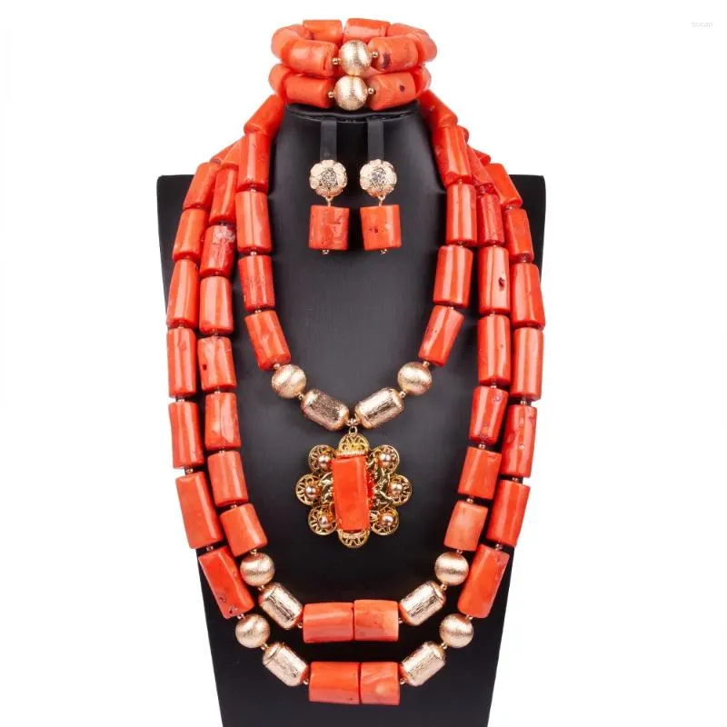 Ensemble de boucles d'oreilles et collier de luxe, grandes perles de corail authentiques, bijoux de mariée, mariage africain et nigérian pour les mariées, CNR850