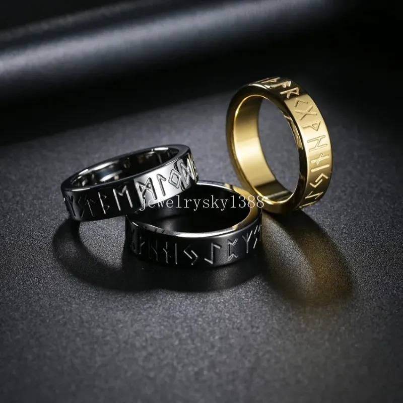 Retro Paar Viking Ringen Rune Letter Gouden Roestvrij Stalen Ring voor Mannen Mode-sieraden