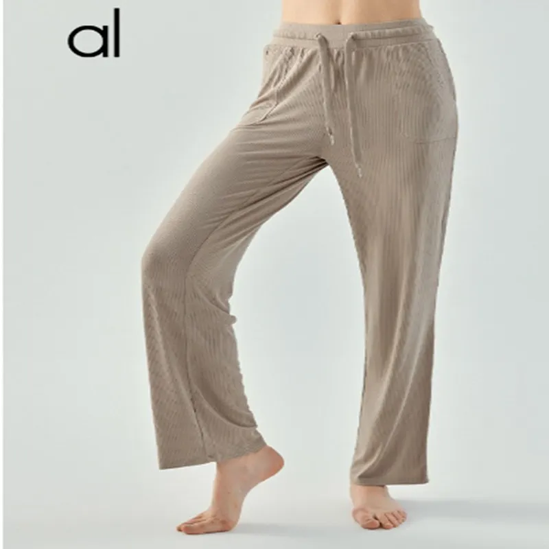 Calças esportivas de ioga para mulheres com cintura alta casual e folgada, calças retas e largas