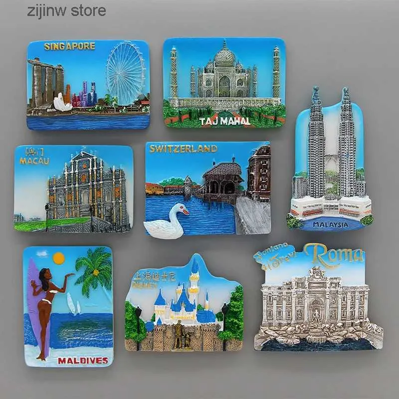 Fridge Magnets Macau Malaysia Rome China Shanghai Singapore Switzerland Taj Mahal India 3D refrigerators magnetic home decor Y240322