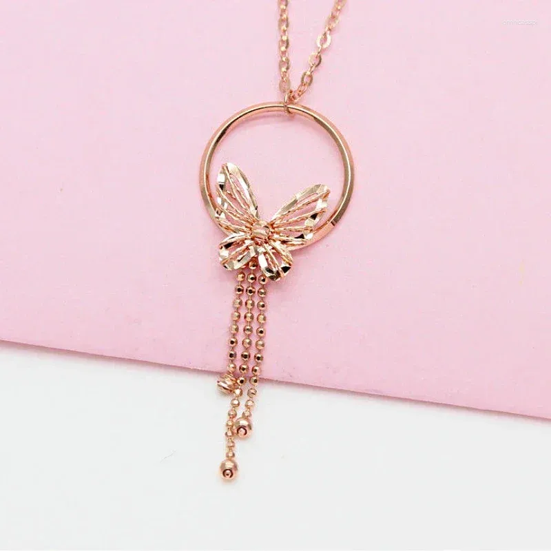 Anhänger Romantische Elegante 585 Lila Gold Exquisite Glänzende Schmetterling Quaste Halskette Mode Vergoldet 14K Rose Schmuck Für Frauen
