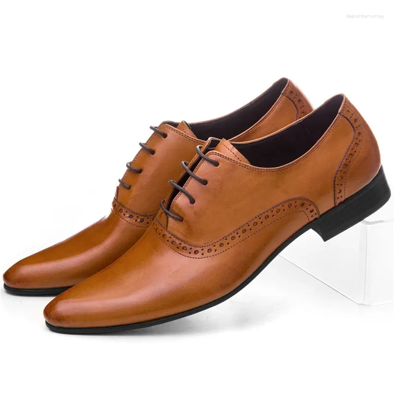 Dress Shoes Large Size EUR45 Brown Tan / Black Mens Genuine Leather Oxford Business Male Wedding