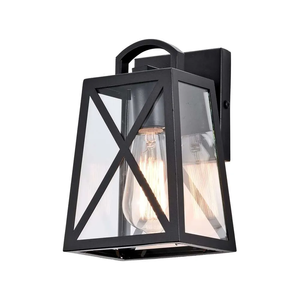 Ashop Lantern Black Wall Sconce 1 Outdoor Lightren z przezroczystym szklanym odcieniem