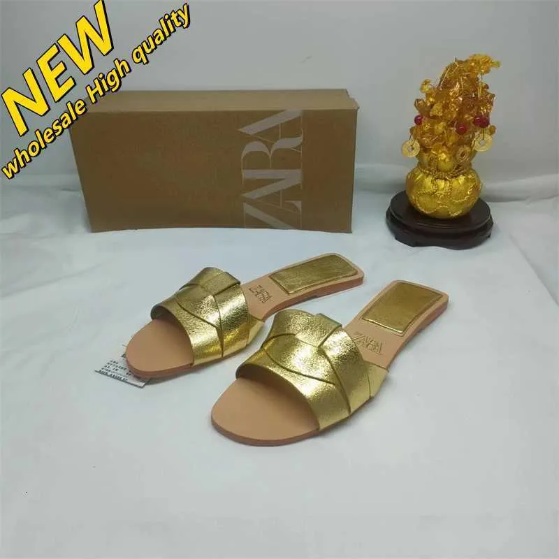 Cheap Store 90% Off Wholesale Sandals Shoes Za2024 Open New Cool Womens Beach with Flat Drag Bottomed Toe Cow Leather Wearing Outside Lazy Back Empty High quality