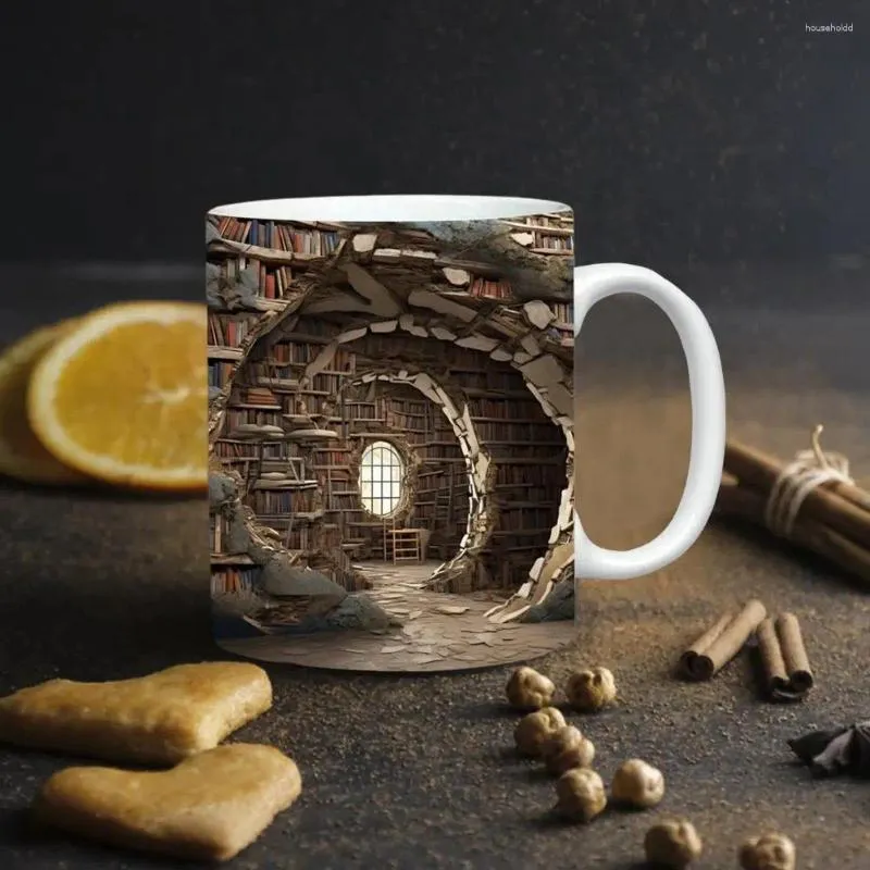 Muggar te mugg dryck cup bokhylla keramiskt kaffe för bokälskare unik bibliotekshylla med mönster rolig latte