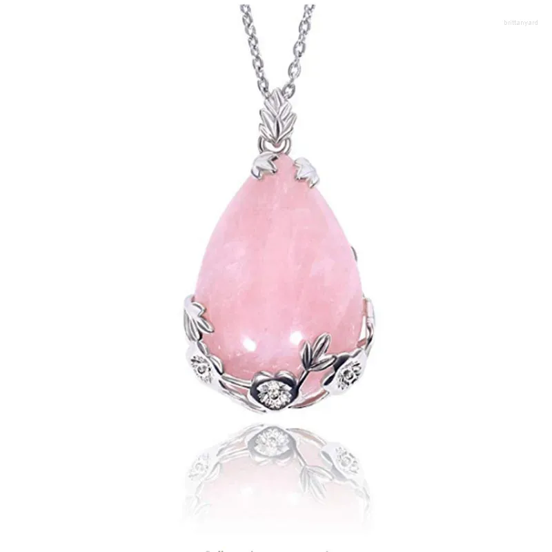 Anhänger Halsketten Versilbert Blatt Blume Wrap Wassertropfen Rose Rosa Quarz Gliederkette Halskette Tigerauge Stein Schmuck