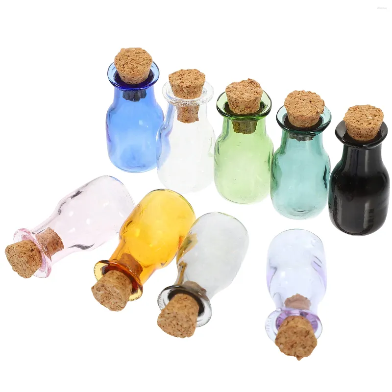 المزهريات 9pcs زجاجات زجاجية صغيرة DIY Craft Mini Bottles مع Cork Stoppers Wish Wish Bottle