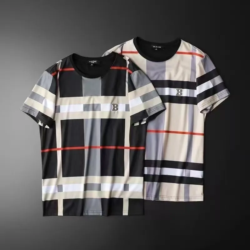 2023 Summer New Men's T-shirts Ice Silk kortärmad PLAID Tryckbrev Utskrift Designer Youth Trend Large Size M-4XL
