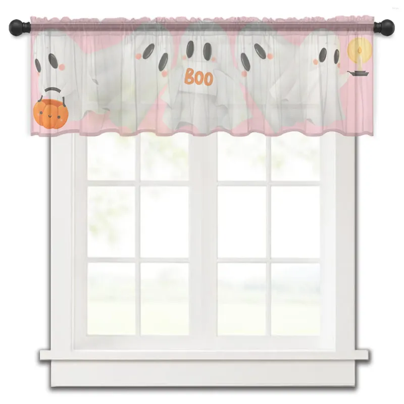 Cortina halloween fantasma rosa cozinha cortinas tule sheer curto sala de estar decoração casa voile