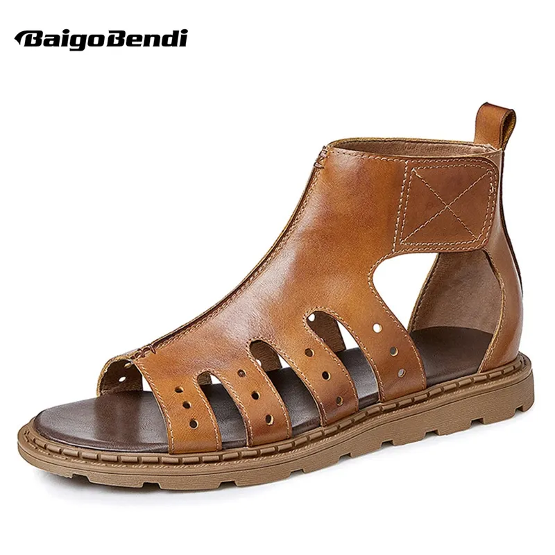 Buty Nowe oddychające męskie sandały gladiator highop prawdziwa skórzana krowa w stylu rzymskim puste letnie buty plażowe Modern Man