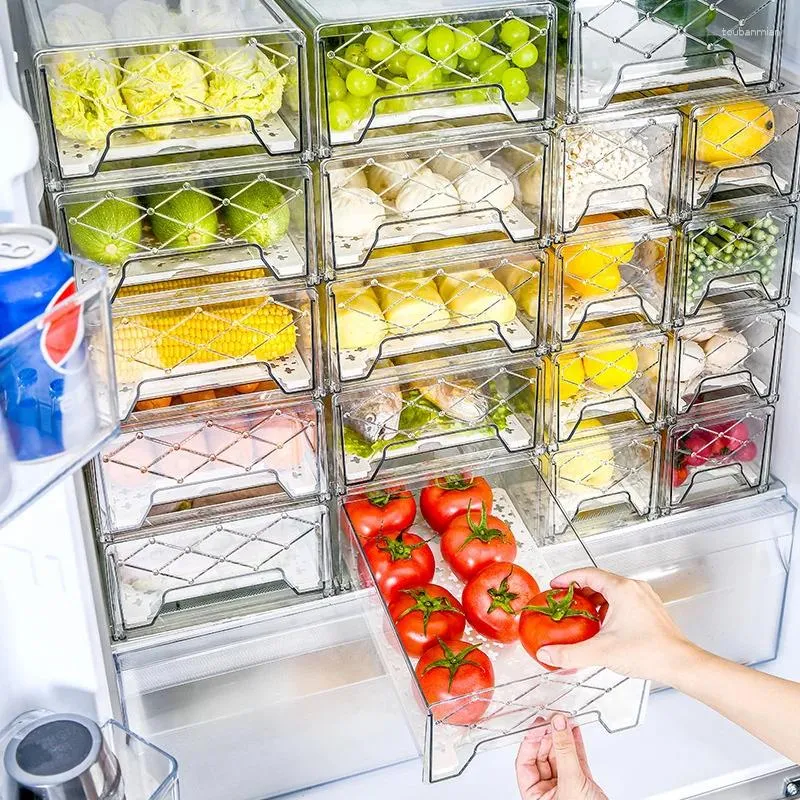 フルーツ食品用のキッチン収納ボックスプラスチック透明冷蔵庫オーガナイザーシェルフ引き出しラックホルダー冷蔵庫の下のスライド