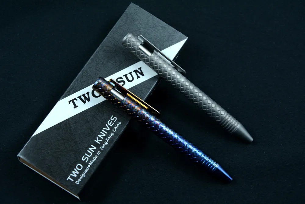 TWOSUN Tactische Pen Stonewash of Anode TC4 Titaniumlegering Handvat Verdedigingstool PEN37