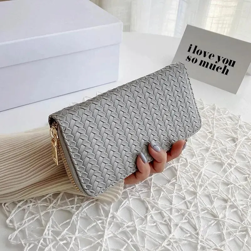 Wallets European And American Style Fashion Pu Leather Woven Purse Tide Women's In The Long Zipper Clutch Bag